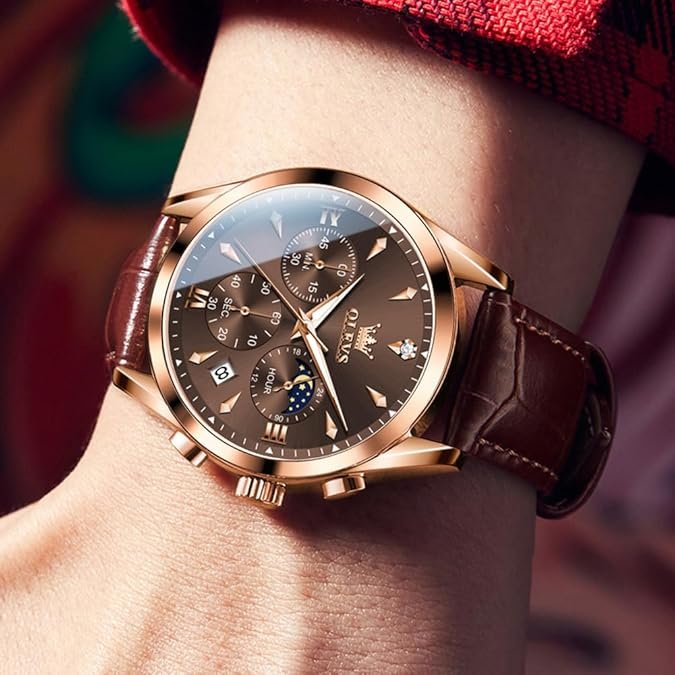 OLEVS Men's Leather Analog Quartz Watch